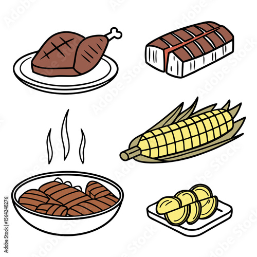 Grilled chicken corn and meat platter corn on the cob
