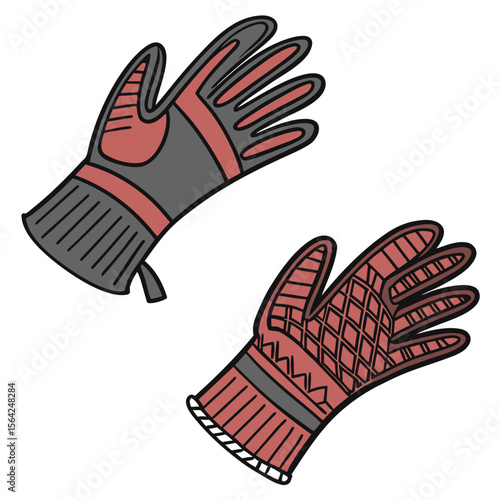 Red and gray barbecue gloves oven mitts cooking gloves