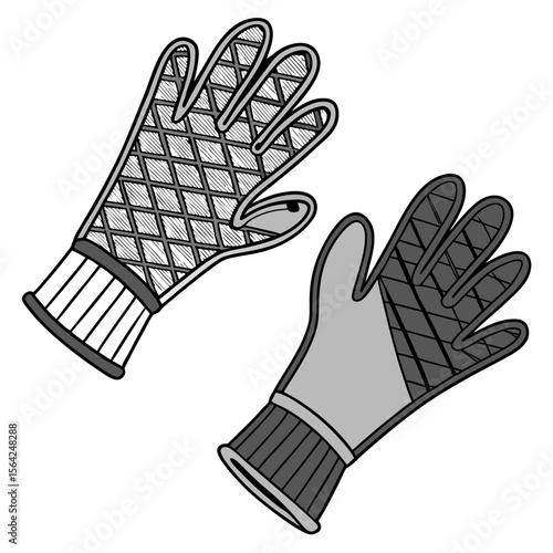 Two oven mitts with textured pattern cooking gloves