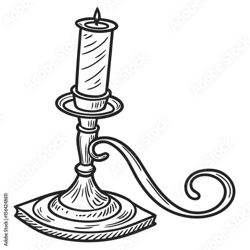 Antique candle holder with burning wick candlestick
