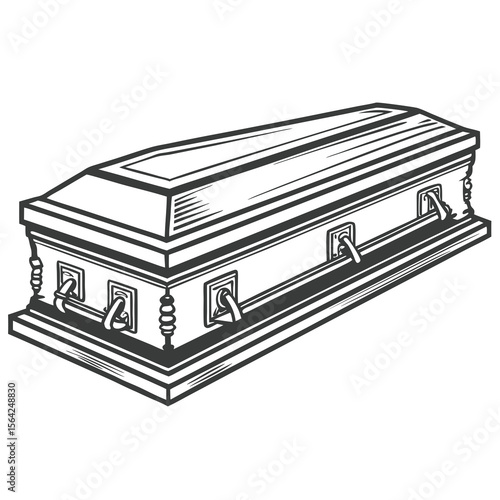Ornate coffin with handles on white casket burial