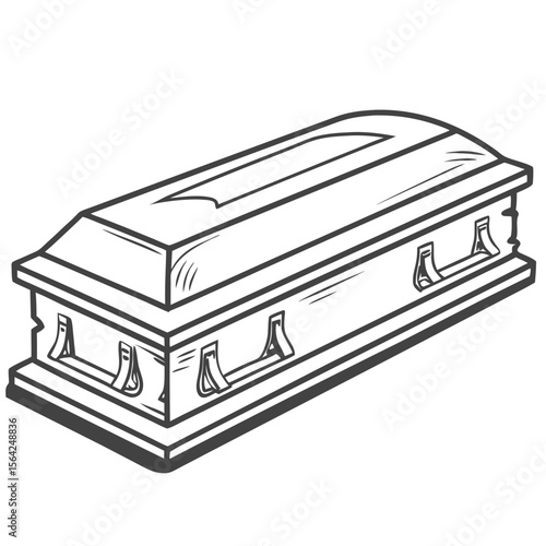 Ornate coffin with handles on white background casket