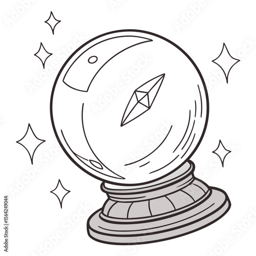 Crystal ball with compass and sparkles fortune telling