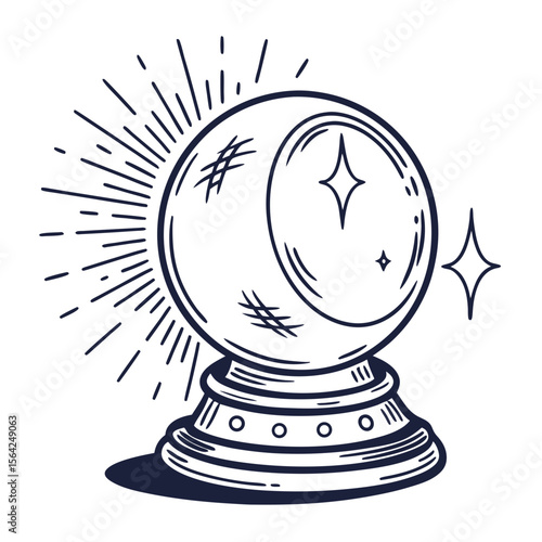 Crystal ball with radiating lines and stars fortune telling