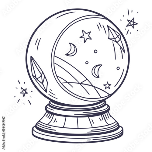 Crystal ball with celestial imagery fortune telling