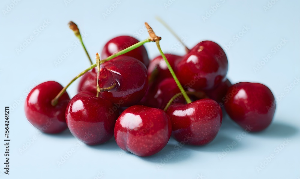 A pile of ripe, red cherries against a white background, Generative AI A pile of ripe, red cherries against a white background, Generative AI