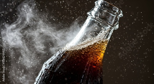 A striking arrangement of chilled soda cans glistening with droplets in a bottle 