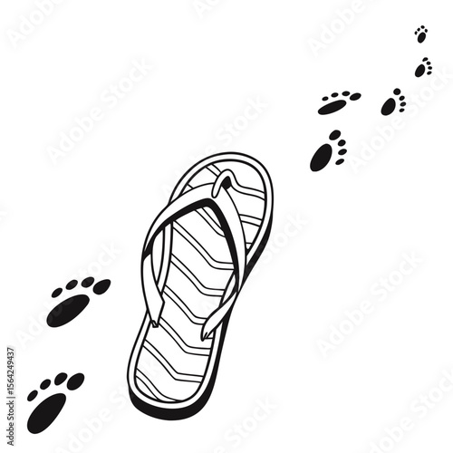 Flip flop and footprints walking beach