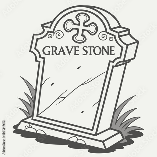 Gothic gravestone with cross and grass tombstone cemetery