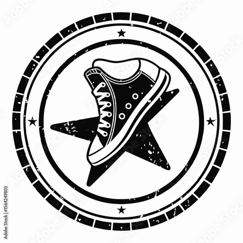 Black sneaker on star stamp shoe circular