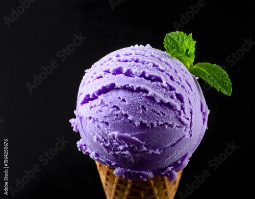 Blueberry Ice Cream Cone with Mint Leaves
