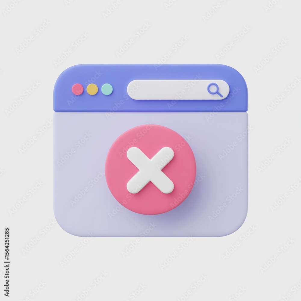 Obraz premium Browser window with pink circle and white X, light gray background, close window, cancel action, error symbol, minimal render, flat digital interface