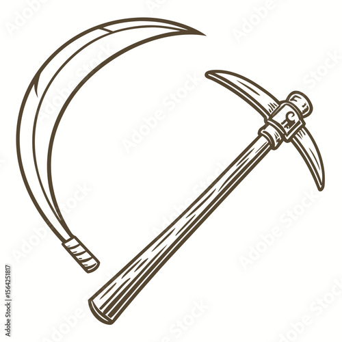 Sickle and Pickaxe Outline scythe tool