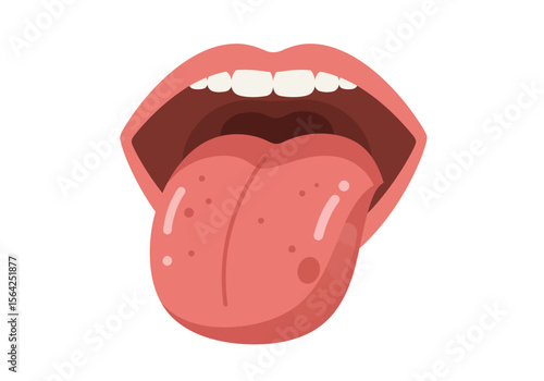 Detailed Illustration of a Human Tongue with Visible Taste Buds and Surface Texture.