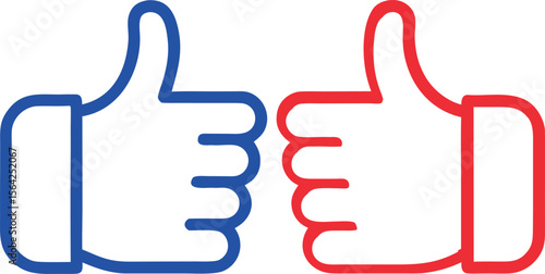 Two Simple Line Icons Thumbs Up and Another Icon in Blue