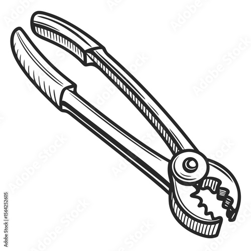 Black metal tongs with serrated jaws pliers gripping tool