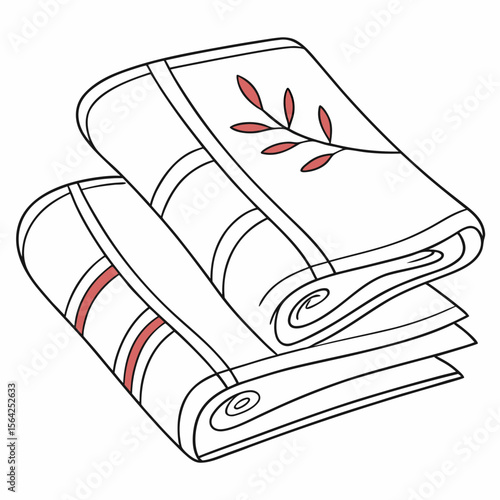Folded white towels with red accents folded towels