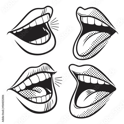 Black and white lips open expressions art mouth