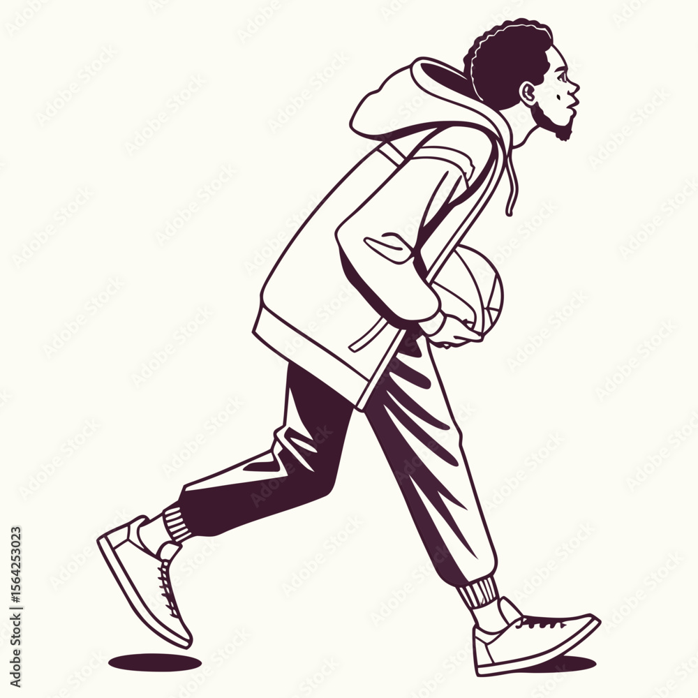 Fototapeta premium Man with basketball running on white background sport