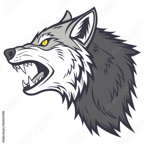 Ferocious wolf head snarling with sharp teeth werewolf
