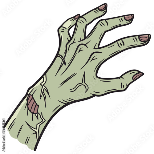 Decaying green zombie hand reaching out flesh