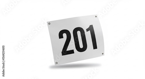 Clean white race bib number 201 floats subtly against bright background. AI Generated
