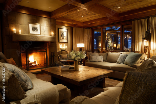 Wallpaper Mural A cozy living room with warm lighting, plush sofas, and a fireplace,

 Torontodigital.ca