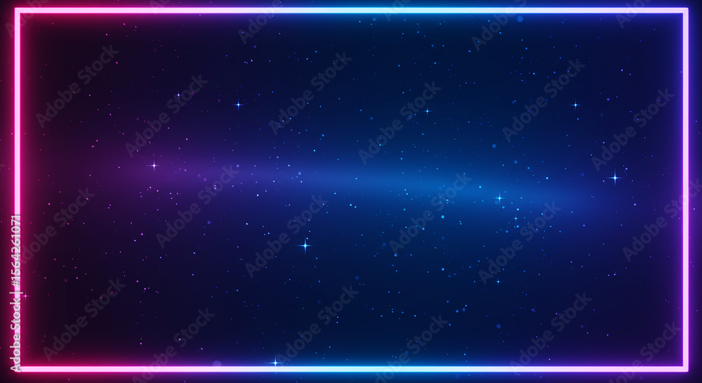 Fototapeta premium Celestial gateway a vibrant neon frame surrounds a shimmering galaxy inviting exploration and dreams under a starlit sky