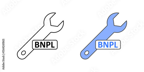 BNPL for services icon with wrench and BNPL badge, perfect for service payments, digital finance, and buy now pay later illustrations.