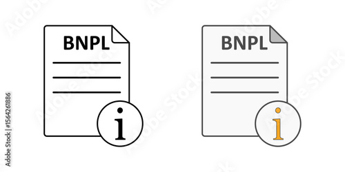BNPL terms and conditions icon with document and info symbol, perfect for payment details, user information, and buy now pay later guidelines illustrations.