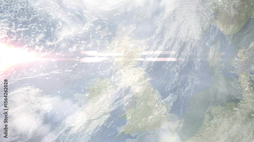 Earth zoom in from space and focus on Hamilton, Scotland, South Lanarkshire, Great Britain. Background for travel intro or blog. Satellite view. 3D style Animation. Images from NASA.
