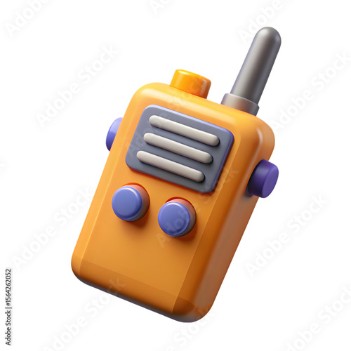 Cute 3d cartoon orange walkie talkie with blue buttons isolated on transparent background
