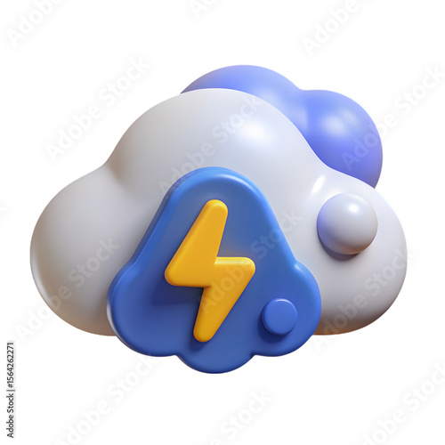 3d rendered cloud icon with yellow lightning bolt isolated on transparent background