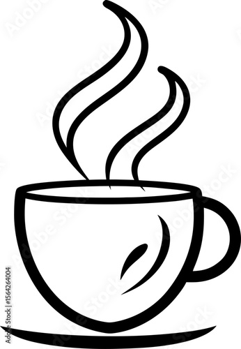 Minimalist coffee cup with steam forming abstract shapes, warm beige background, line art, --no details with white background.
