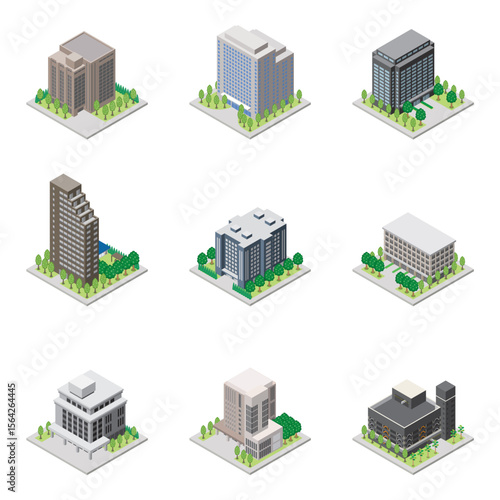 建物の立体的なイラスト. アイソメトリック画法.