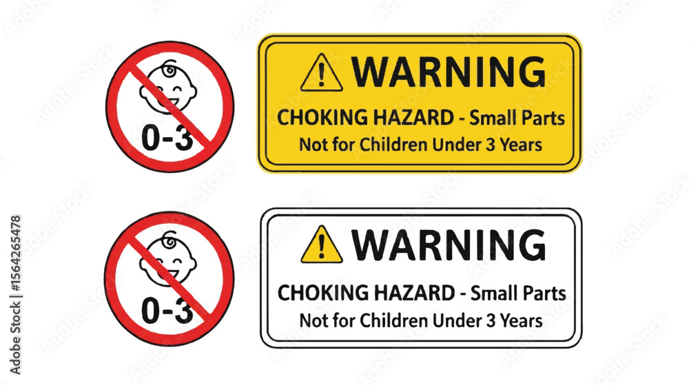 Obraz premium Warning choking hazard small parts not for children under 3 years sign on white background
