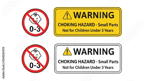 Warning choking hazard small parts not for children under 3 years sign on white background