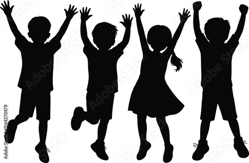 Joyful Jumping Kids: Silhouettes Celebrating Fun, Energy, and Childhood Excitement.