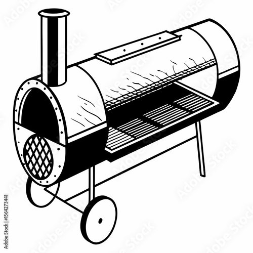 A portable barbecue smoker grill on wheels, isolated on white background