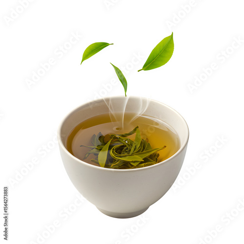 Wallpaper Mural Steaming cup of freshly brewed green tea placed on a wooden table with natural light enhancing its refreshing appearance and health benefits isolated on white or transparent background. PNG Torontodigital.ca