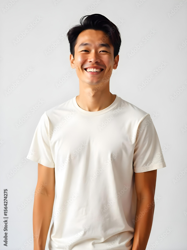 Happy Asian Man Smiling in White T-Shirt - Portrait Photography Happy Asian Man Smiling in White T-Shirt - Portrait Photography