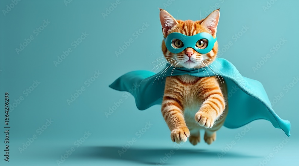Obraz premium A cute cat superhero flying with a blue cape