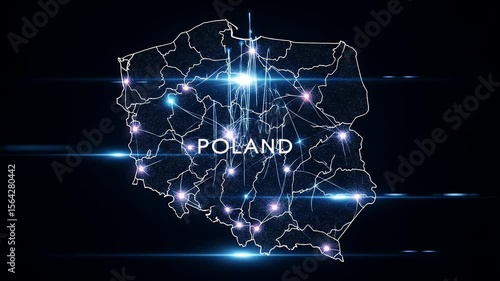 Abstract digital map of poland highlighting network connections a modern and futuristic design concept