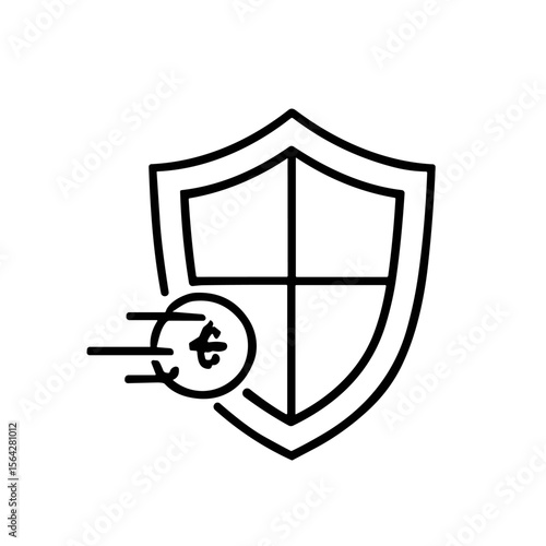 A shield with a euro symbol moving quickly to the left, representing financial protection.