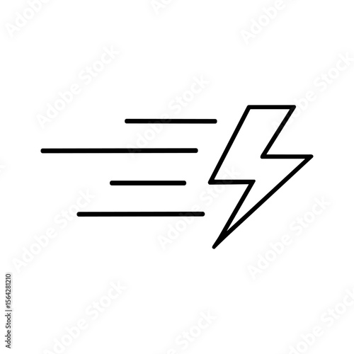 Simple black line drawing of a lightning bolt with speed lines.
