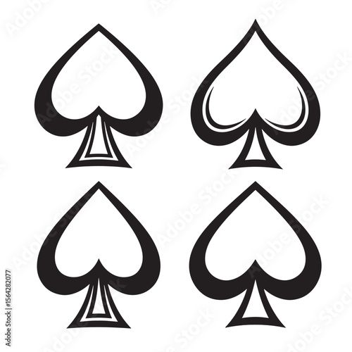 Black spade ornament set of four isolated on white background for gambling and design