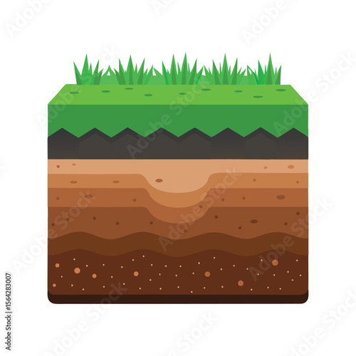 Isometric Cross-Section of Soil Layers - Geologic Ground Diagram Vector