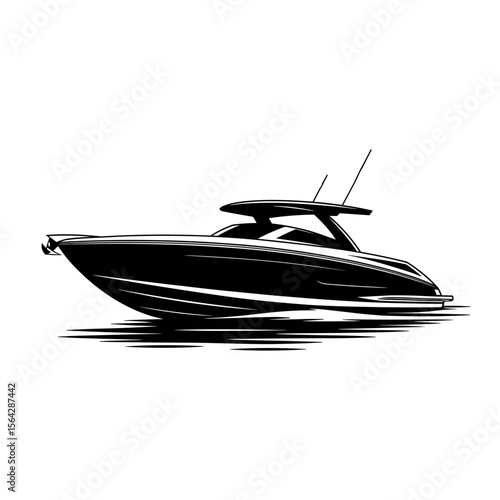  Illustration of a Modern Speedboat or Motor Yacht Gliding on Water, Capturing the Essence of Luxury, Leisure, and Marine Travel