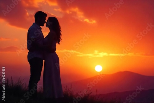 Embracing Silhouettes at Sunset A Symbol of Spiritual Connection and Unconditional Love