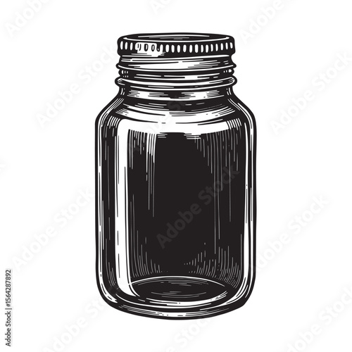 Vintage engraved illustration of a small glass jar suitable for packaging or decorative ornament set